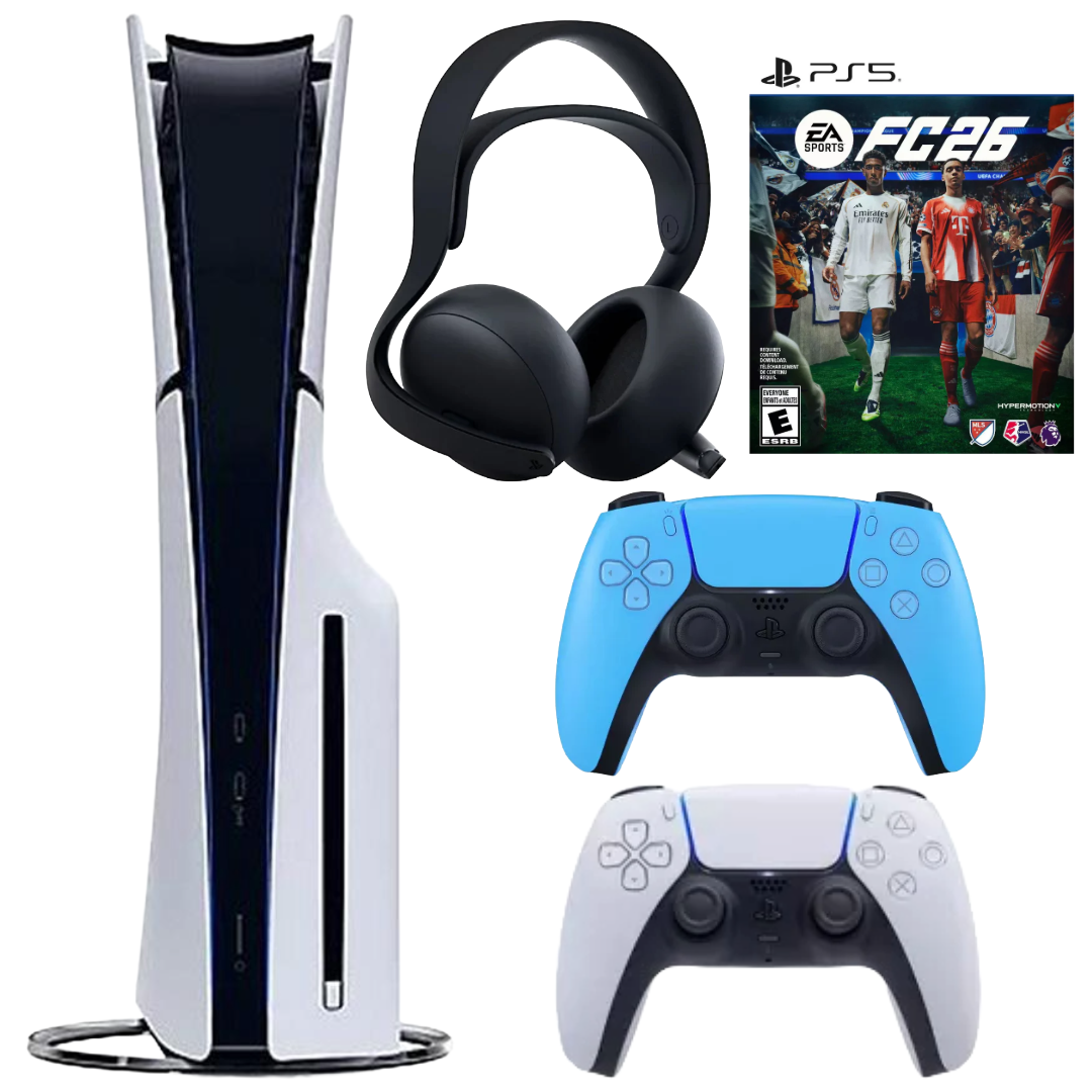 Bundle: Sony PlayStation 5 Slim Console + DualSense Wireless Controller - Blue + Pulse Elite Wireless Headset + FC 26