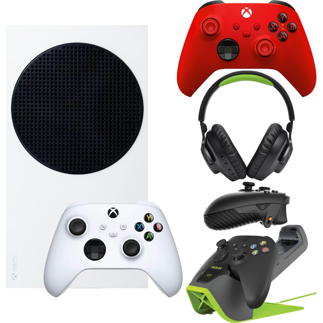 Bundle: Microsoft Xbox Series S 1TB Digital Console + JBL Quantum 360X Wireless Over-the-Ear Gaming Headset + Wireless Controller - Pulse Red + + Bionik Power Stand + Bionic Quick Shot Pro