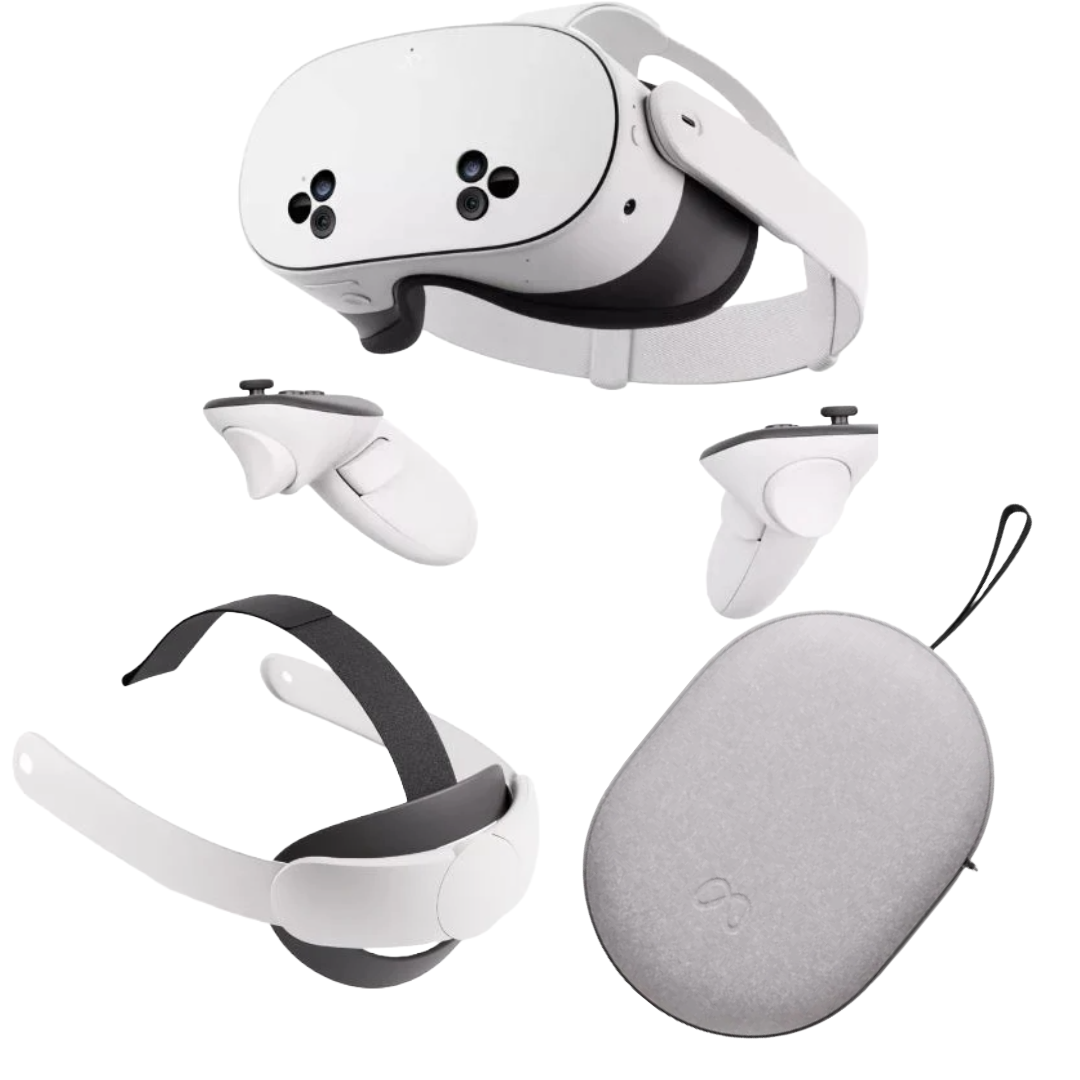 Bundle: Meta Quest 3S 256 GB Virtual Reality Headset + Meta Quest Carrying Case for Quest 3/3S - Gray + Meta Quest 3 Elite Strap