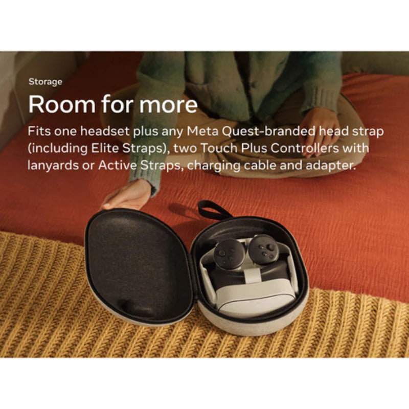 Bundle: Meta Quest 3S 128 GB Virtual Reality Headset + Meta Quest SK-1000045-01 Carrying Case for Quest 3/3S - Gray + Meta Quest 3 Elite Strap + Meta Quest SK-1000009-01 Compact Charging Dock