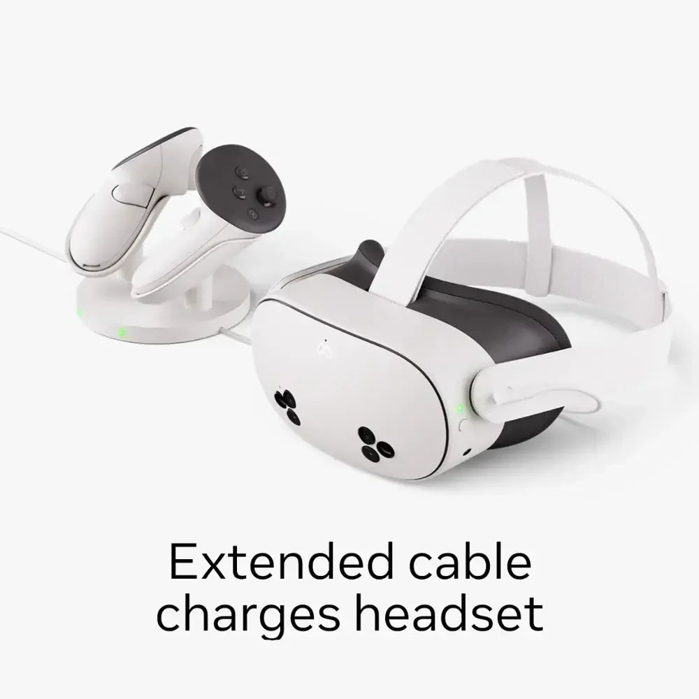 Bundle: Meta Quest 3S 128 GB Virtual Reality Headset + Meta Quest SK-1000045-01 Carrying Case for Quest 3/3S - Gray + Meta Quest 3 Elite Strap + Meta Quest SK-1000009-01 Compact Charging Dock