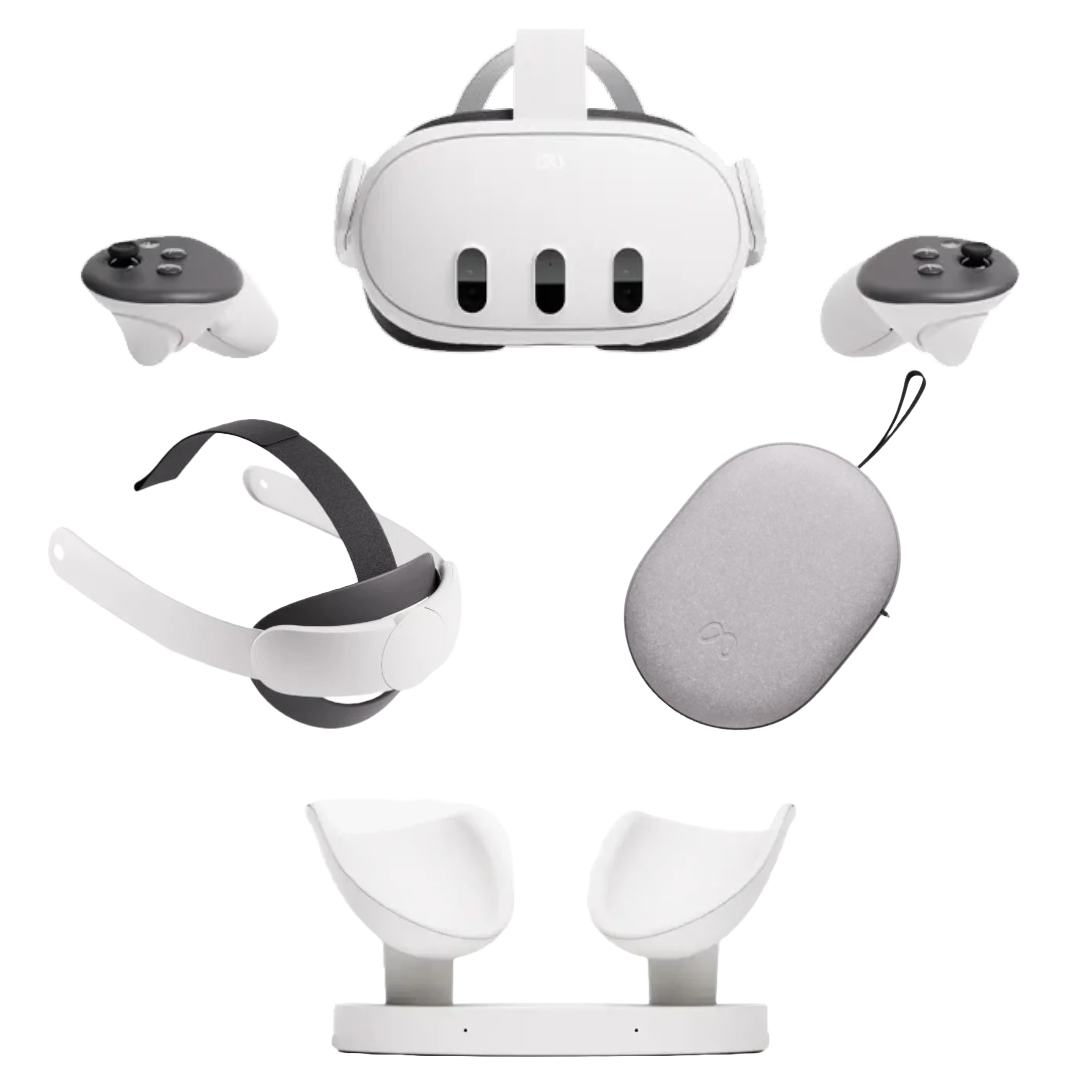 Bundle: Meta Quest 3 512 GB Virtual Reality Headset + Meta Quest Carrying Case for Quest 3/3S - Gray + Meta Quest 3 Elite Strap + Meta Quest Compact Charging Dock