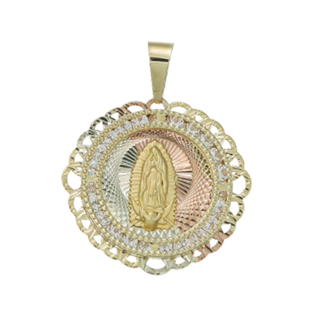 14k 3-tone Gold Lady Of Guadalupe Pendant - Round