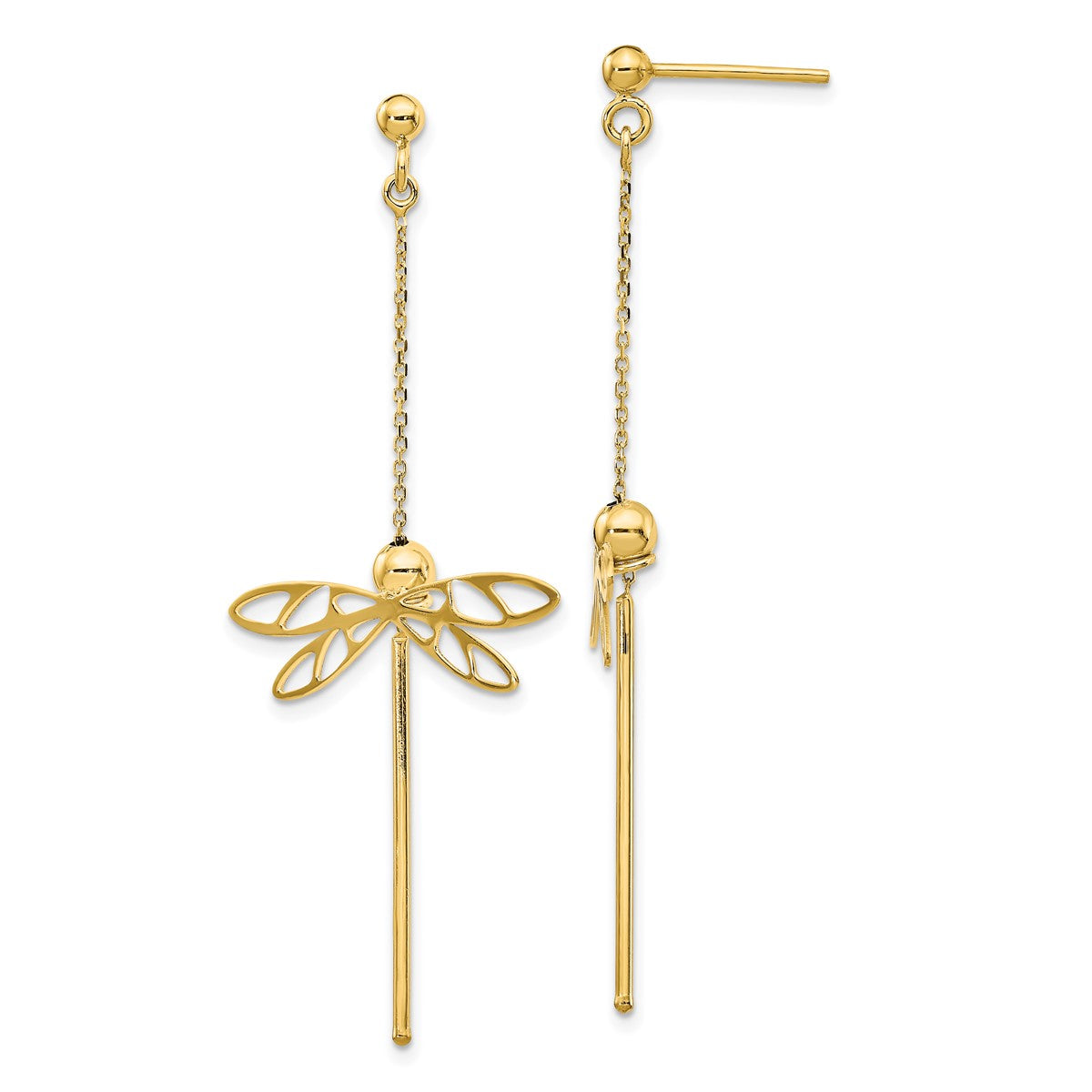 14K Leslie's Women's Dragonfly Post Drop and Dangle Earrings in 14K Yellow Gold