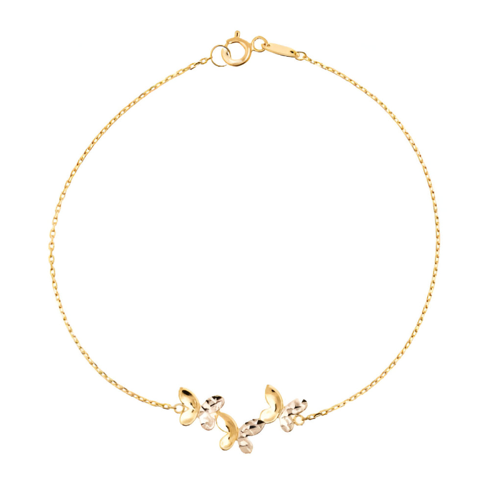 14K Women's Cubic Zirconia Butterflies Bracelet in 14K Yellow Gold
