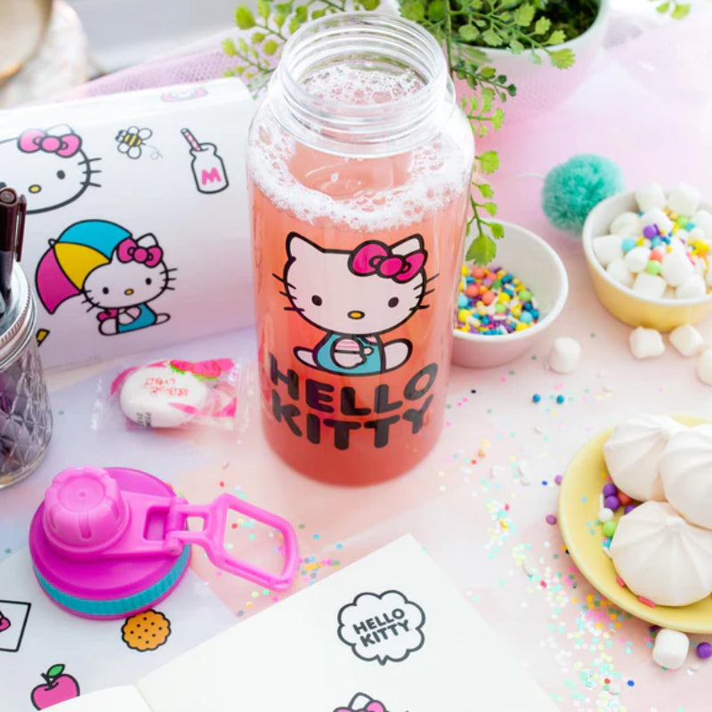Sanrio Hello Kitty Icons 32 OZ Water Bottle and Sticker Set - Multicolor