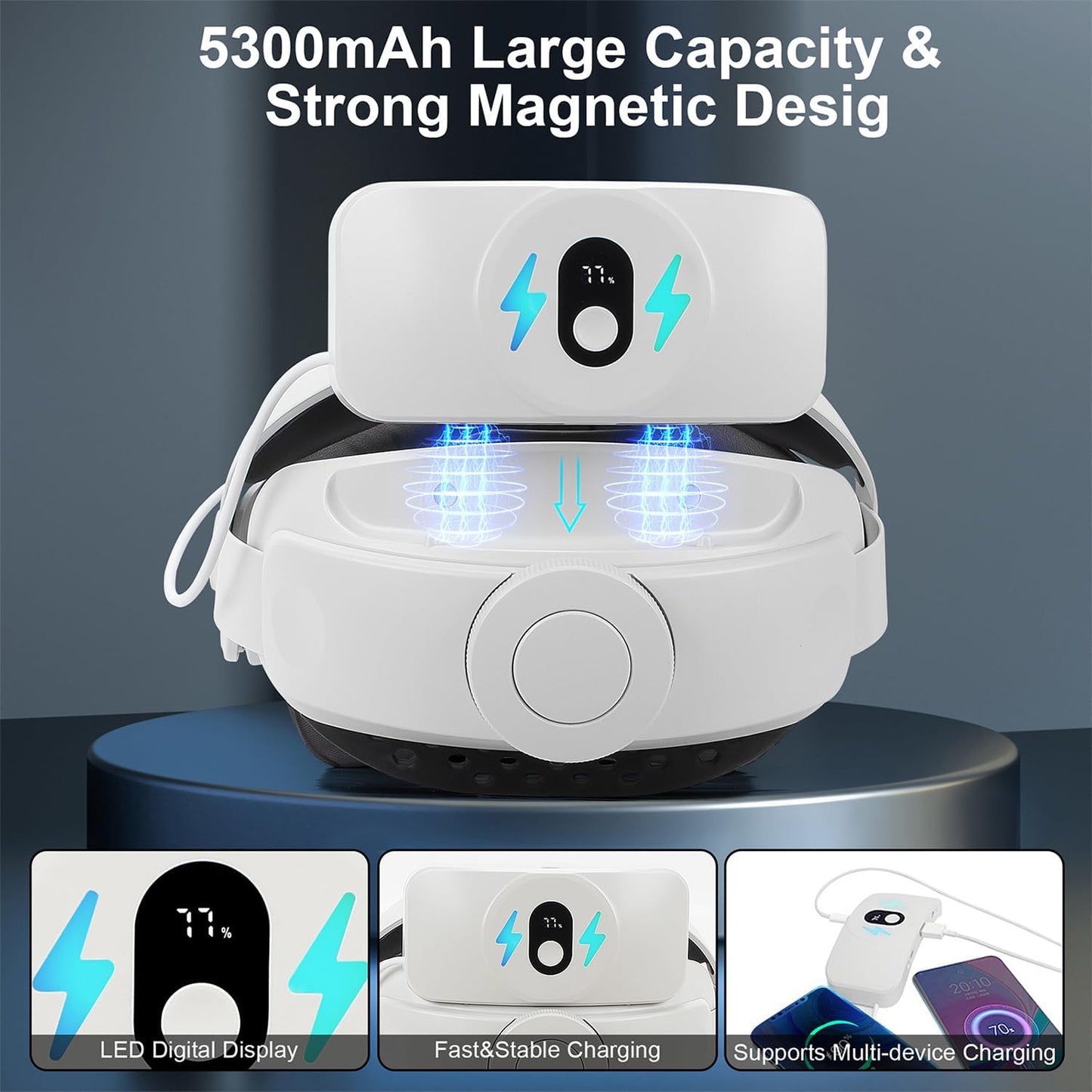 eco4life SonicGrace 5300mAh Battery Pack Head Strap Compatible with Quest 2 Accessories