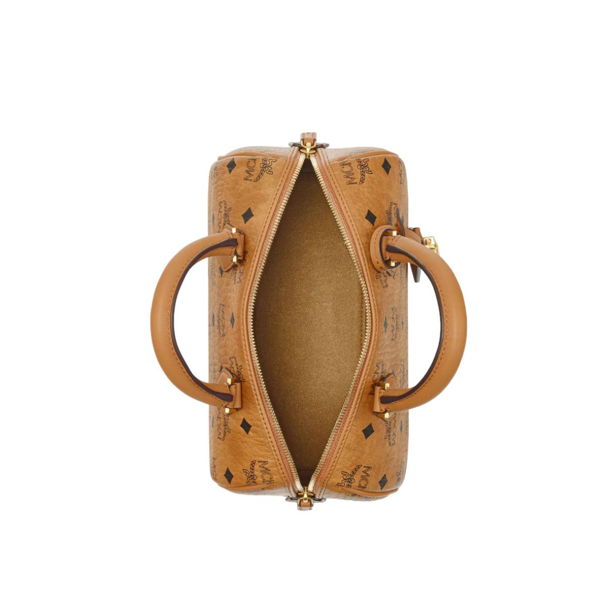 MCM Visetos Small Ella Boston Bag - Cognac