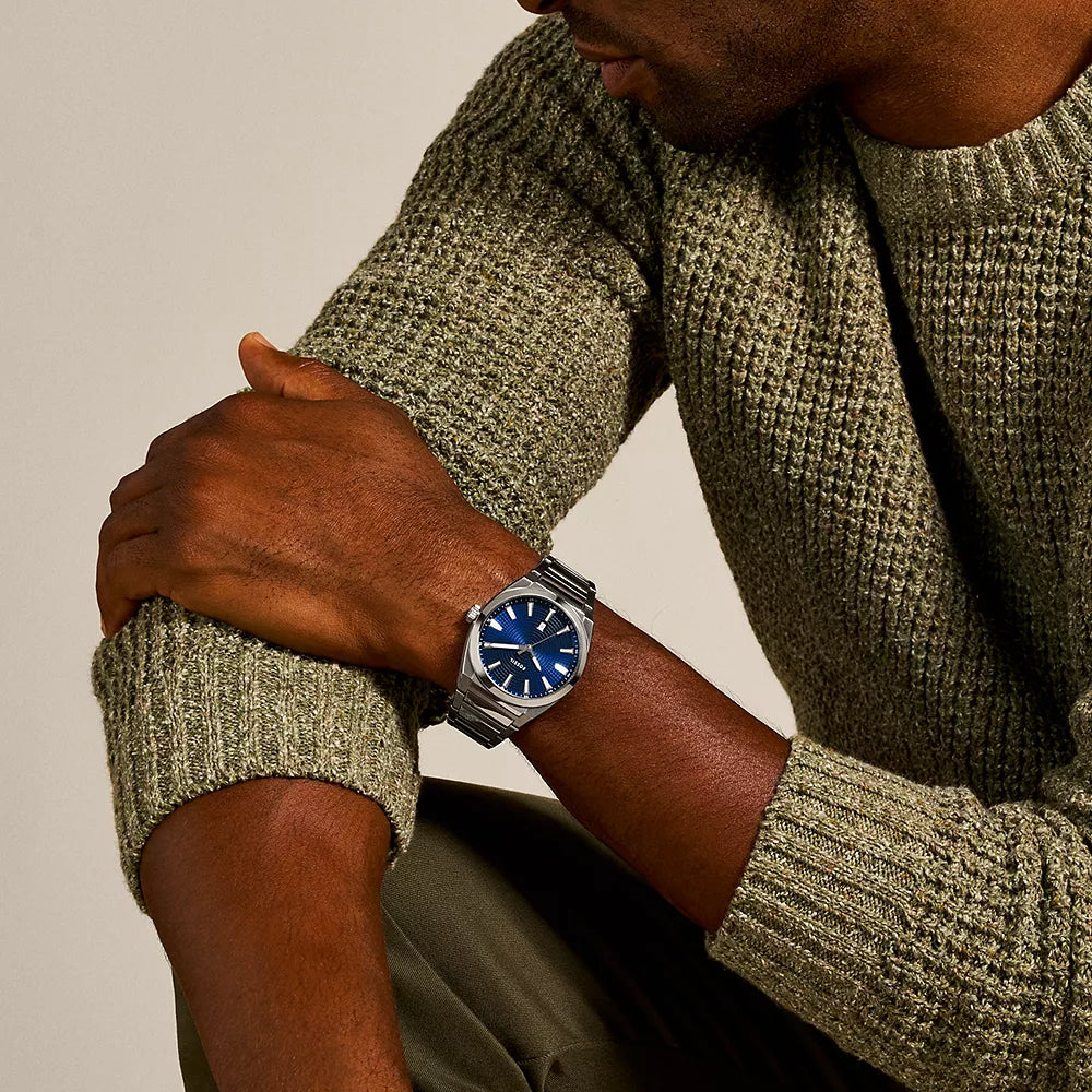 Fossil Everett Men's 42mm Silver-Tone Bracelet Watch - Blue Dial