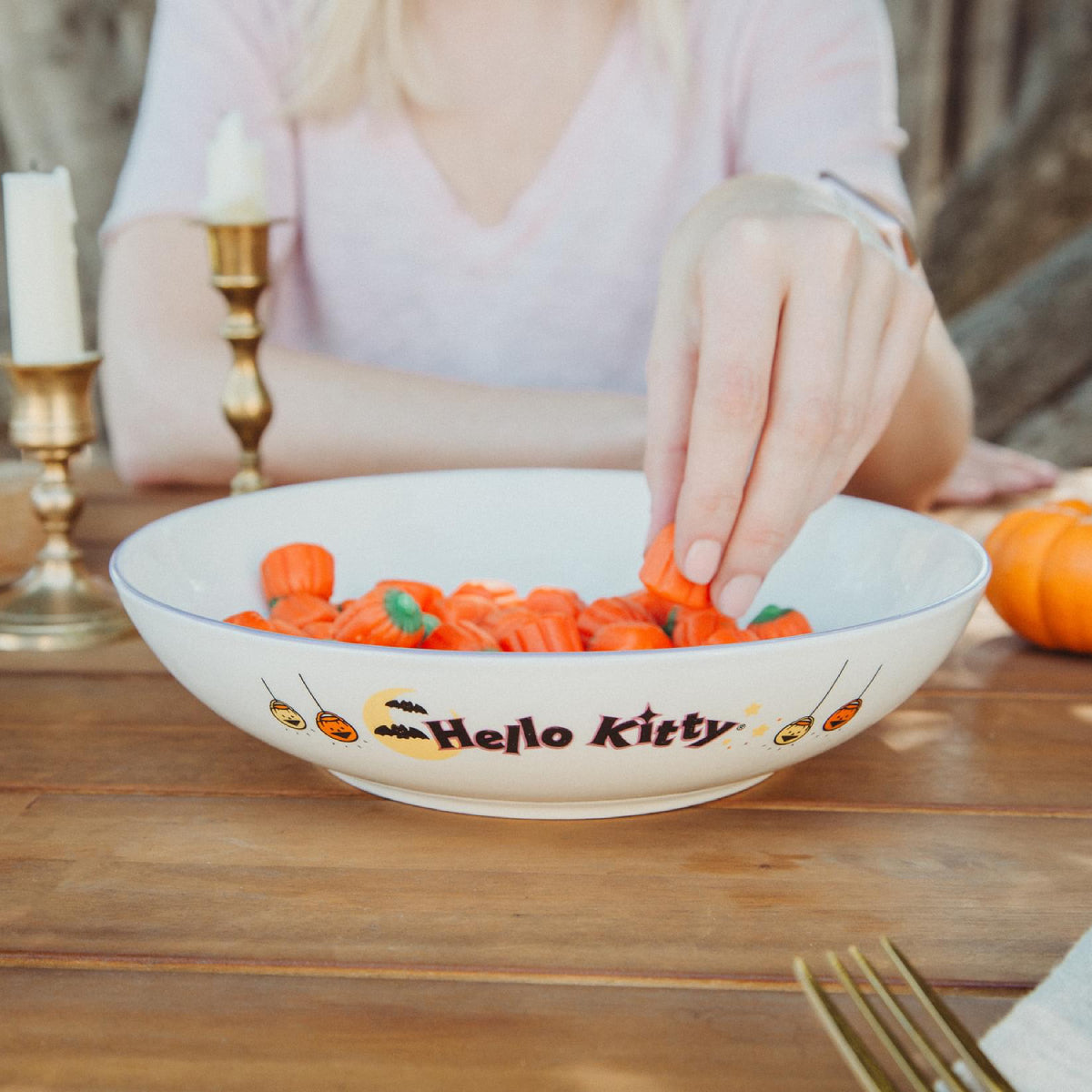Sanrio Hello Kitty Skeleton Web 9" Ceramic Coupe Dinner Bowl - White