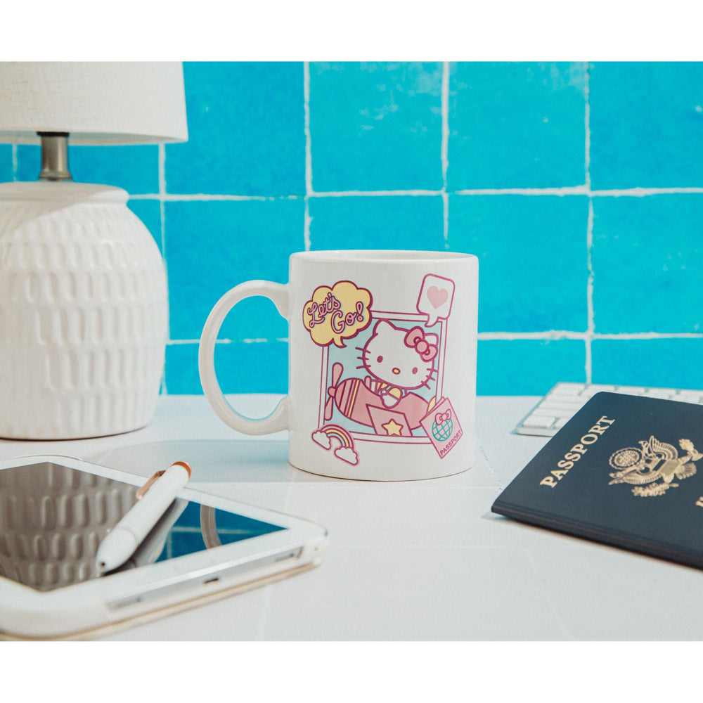 Sanrio Hello Kitty 20 oz "Let's Go" Travel Destination Ceramic Mug - White/Pink