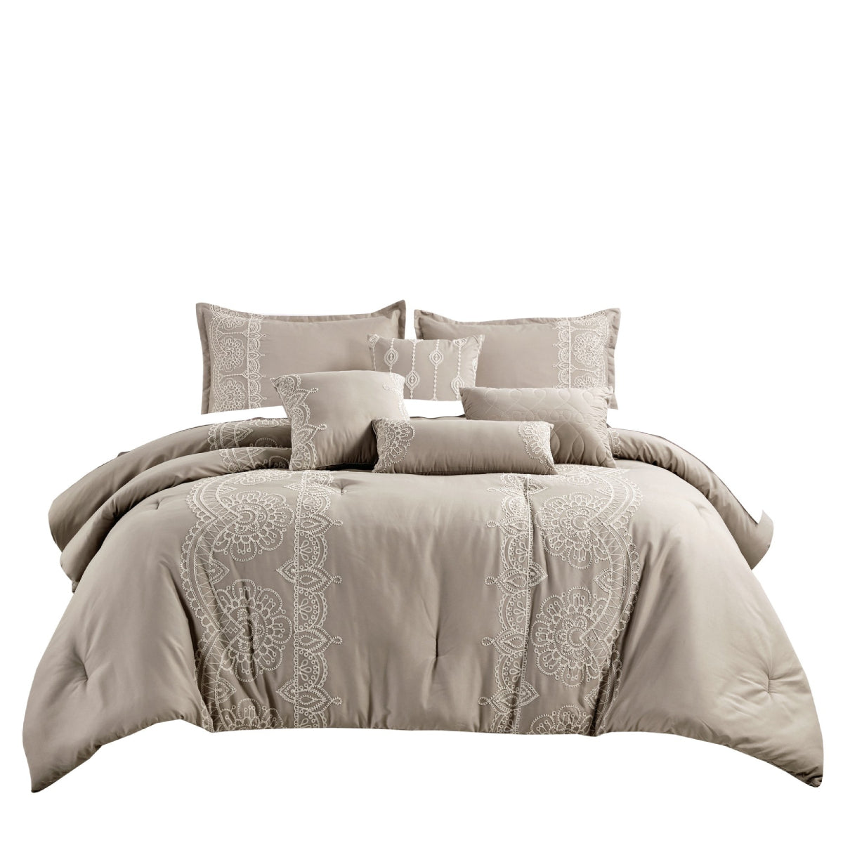 ESCA Marie King Size Comforter Set (7- Pieces) - Taupe