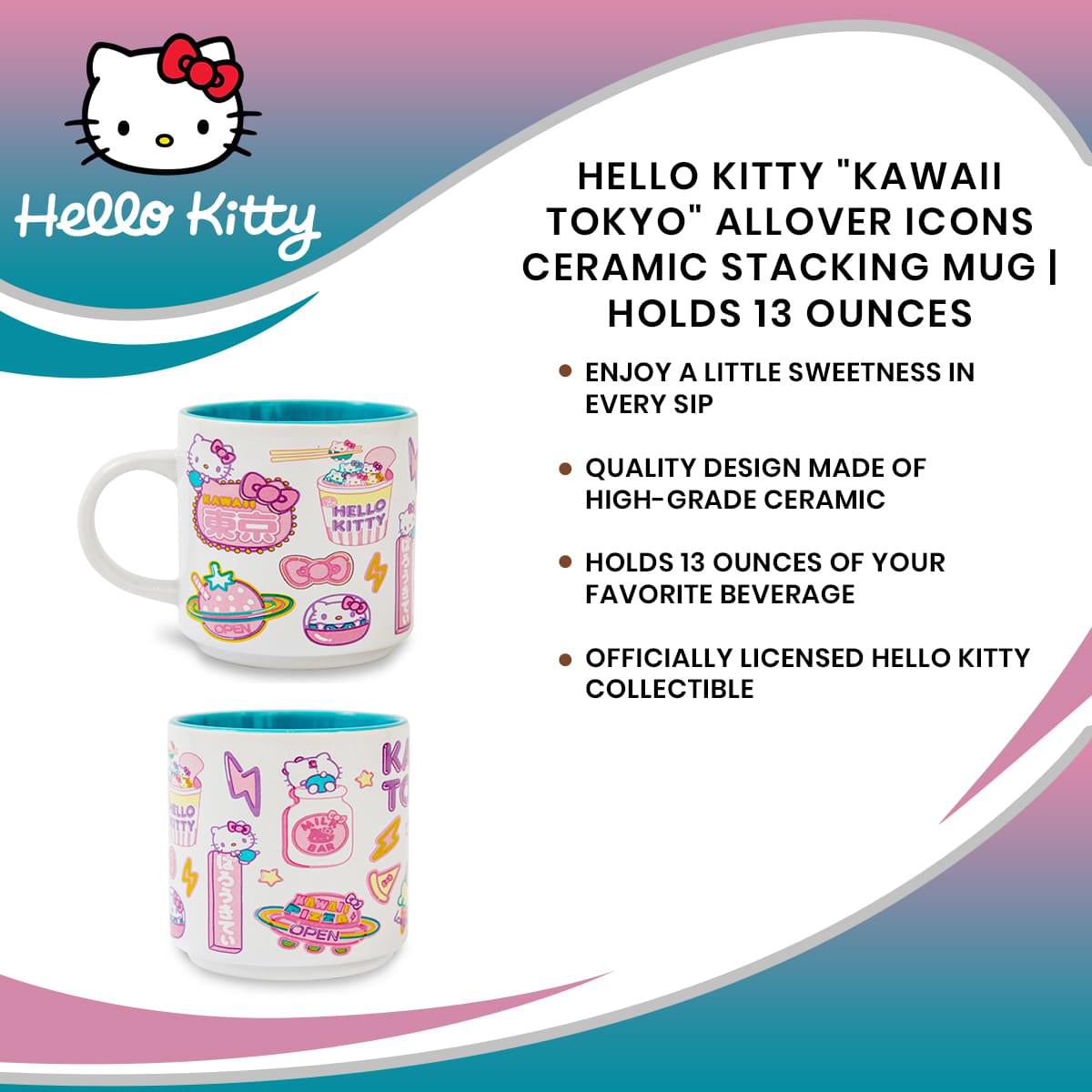 Sanrio Hello Kitty Allover Icons 13 oz Ceramic Stacking Mug - Multicolor
