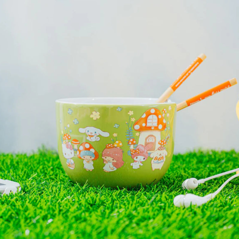 Sanrio Hello Kitty and Friends Mushroom Crew 20 oz Ceramic Ramen Bowl Set - Green