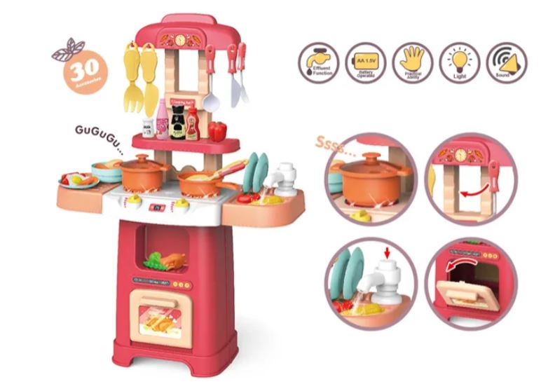 Modern Electronic Play Kitchen with 30 pcs