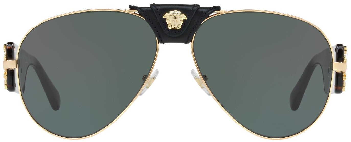 Versace VE2150Q Aviator Sunglasses - Gold / Grey/Green - Curacao