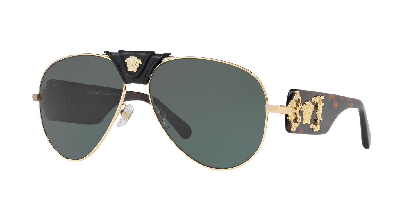 Versace VE2150Q Aviator Sunglasses - Gold / Grey/Green - Curacao