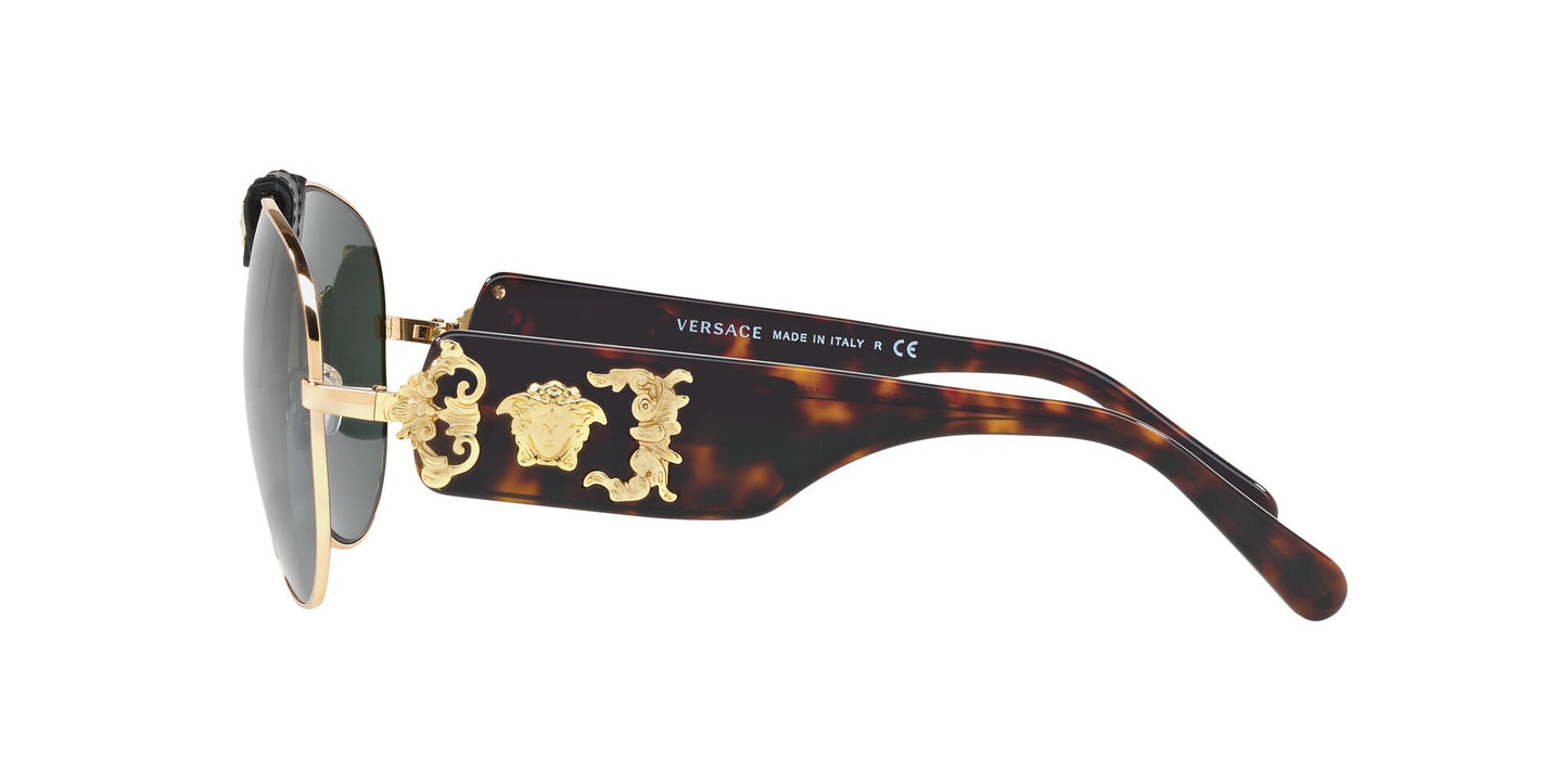 Versace VE2150Q Aviator Sunglasses - Gold / Grey/Green - Curacao