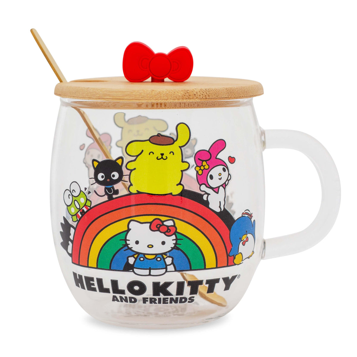 Sanrio Hello Kitty and Friends 17 oz Rainbow Glass Mug with Lid and Spoon - Multicolor