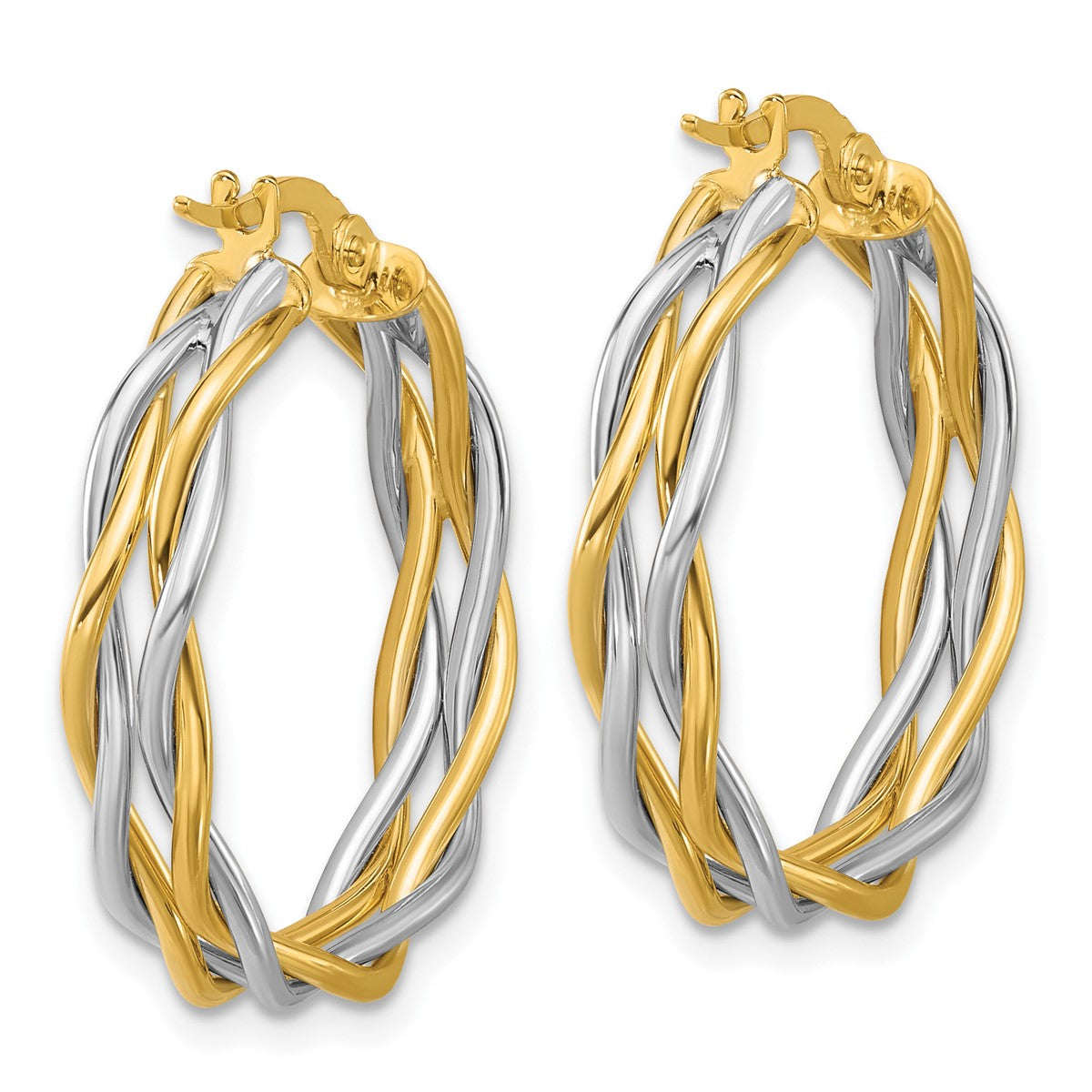 14K Leslie's Women's 4.5mm Twisted Hoop Earrings in Rhodium Plating-over 14K Two-Tone Gold