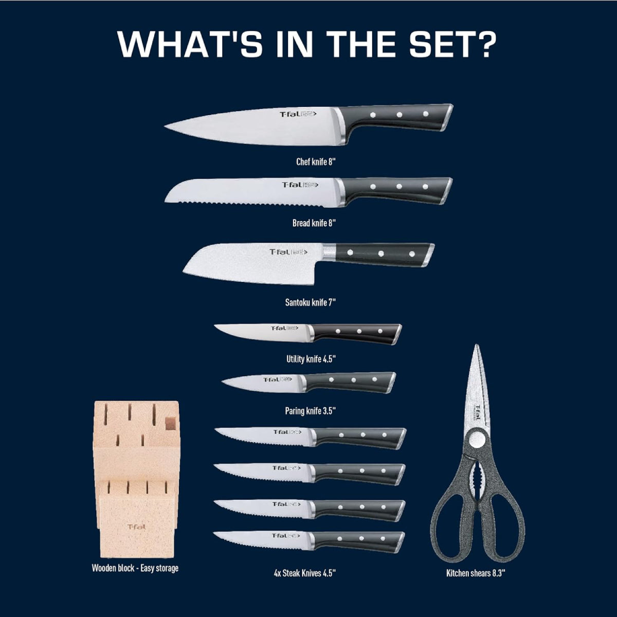 T-fal K282SB64 Ice Force Knife Block Set (11-Piece) - Silver/Black