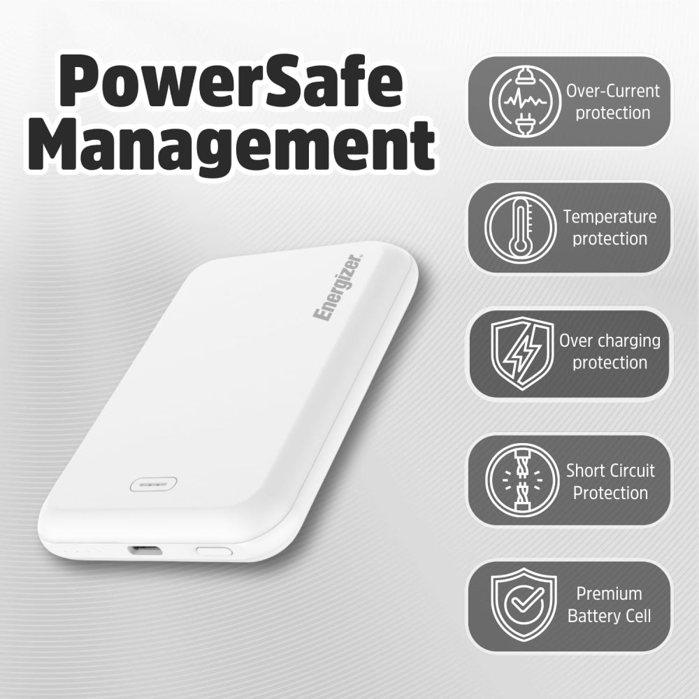 Energizer QM5000 5000mAh Magnetic Wireless Power Bank - White