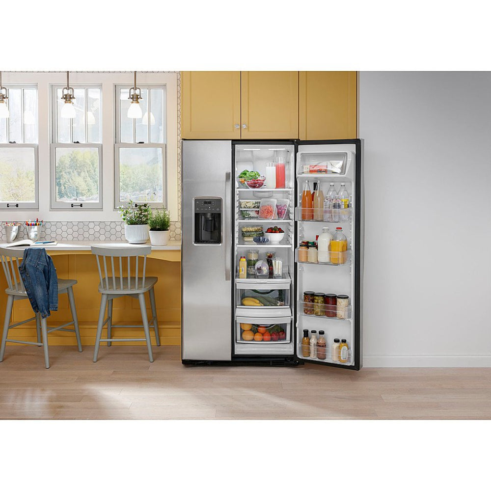 GE GSS25GYPFS 25.3 . Side-by-Side Refrigerator with Water and Ice Dispenser - Fingerprint Resistant Stainless Steel - Curacao
