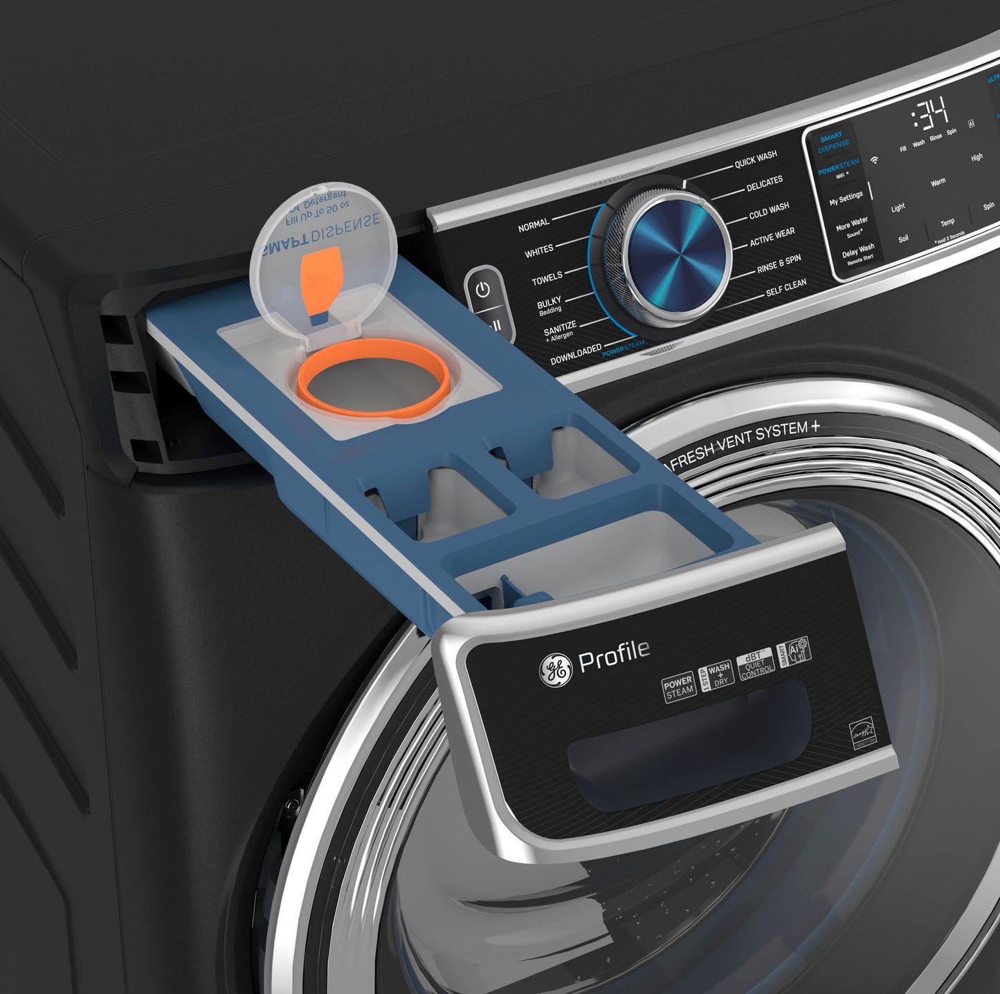 GE Profile - 5.3 cu. ft Smart Front Load Steam Washer with Vent System & Microban Antimicrobial Technology - Carbon Graphite