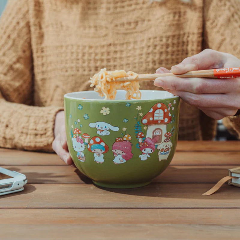 Sanrio Hello Kitty and Friends Mushroom Crew 20 oz Ceramic Ramen Bowl Set - Green