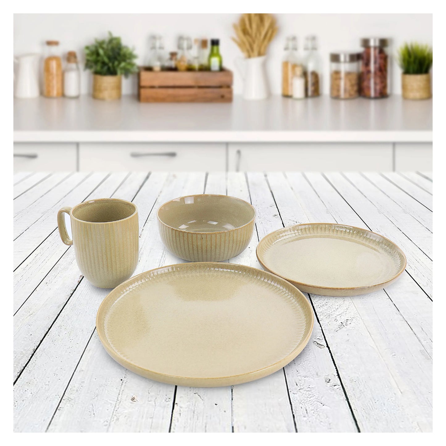 Gibson Elite Blaise Stoneware Dinnerware Set (16-Piece) - Beige