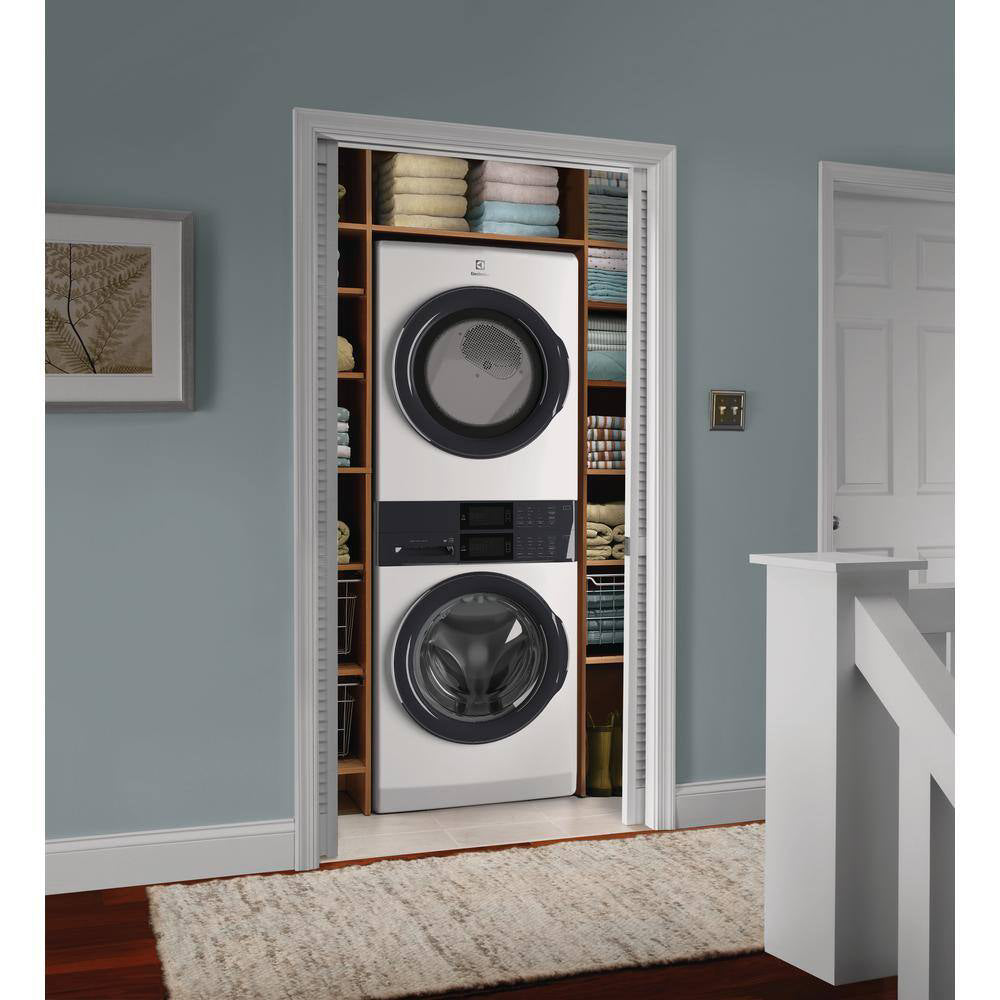 Lavadora apilada Electrolux ELTG7300AW de 4,4 pies cúbicos y secadora a gas de 8,0 pies cúbicos, torre de lavandería con lavado LuxCare, color blanco
