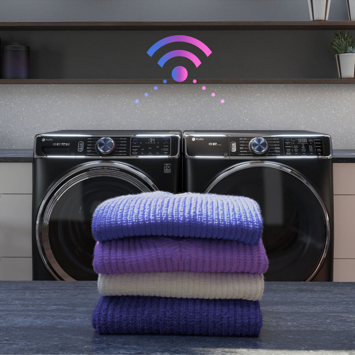 GE Profile PFD87GSPVRS 7.8 cu. ft. Smart Front Load Gas Dryer with Steam and Sanitize Cycle - Blue