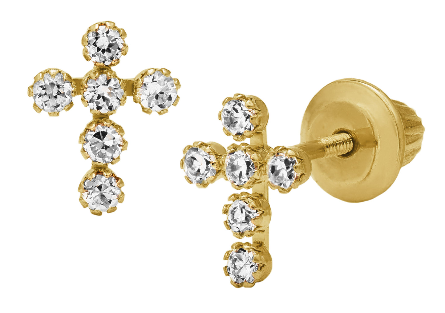 14K Gold Cubic Zirconia Cross Earrings with Threaded Post - Curacao