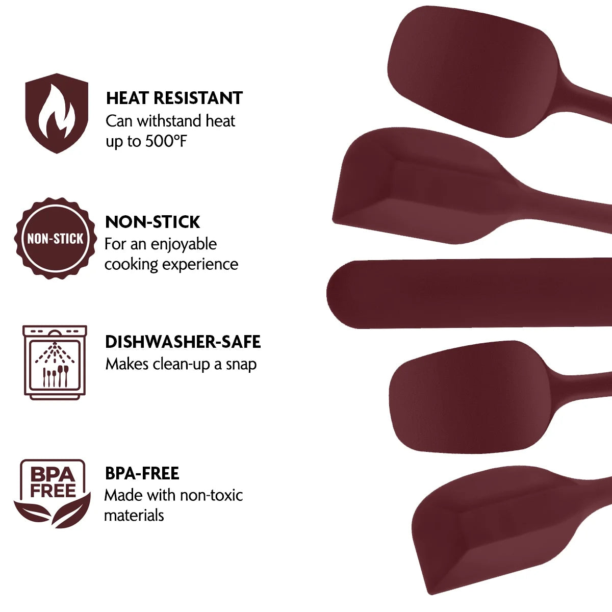 Ovente Non-Stick Spatula Set (5 Pieces) - Red