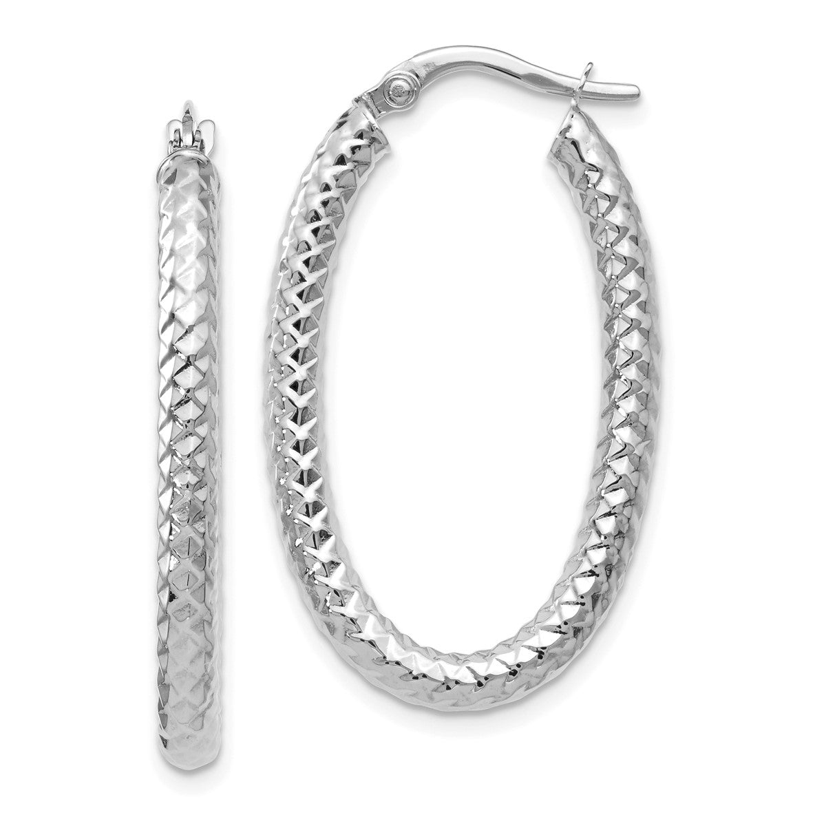 14K Leslie's Women's 3mm ForeverLite Textured Hoop Earrings in Rhodium Plating-over 14K White Gold