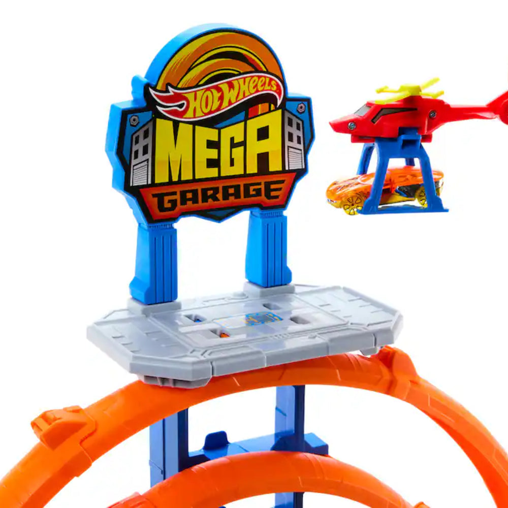 Mattel Hot Wheels Mega Loop Garage Playset with 1 Toy Car and 1 Helicopter