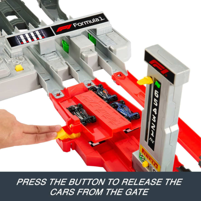 Mattel Hot Wheels Race Formula 1 Grand Prix Circuit Track Set with 1:64 Scale Toy Cars