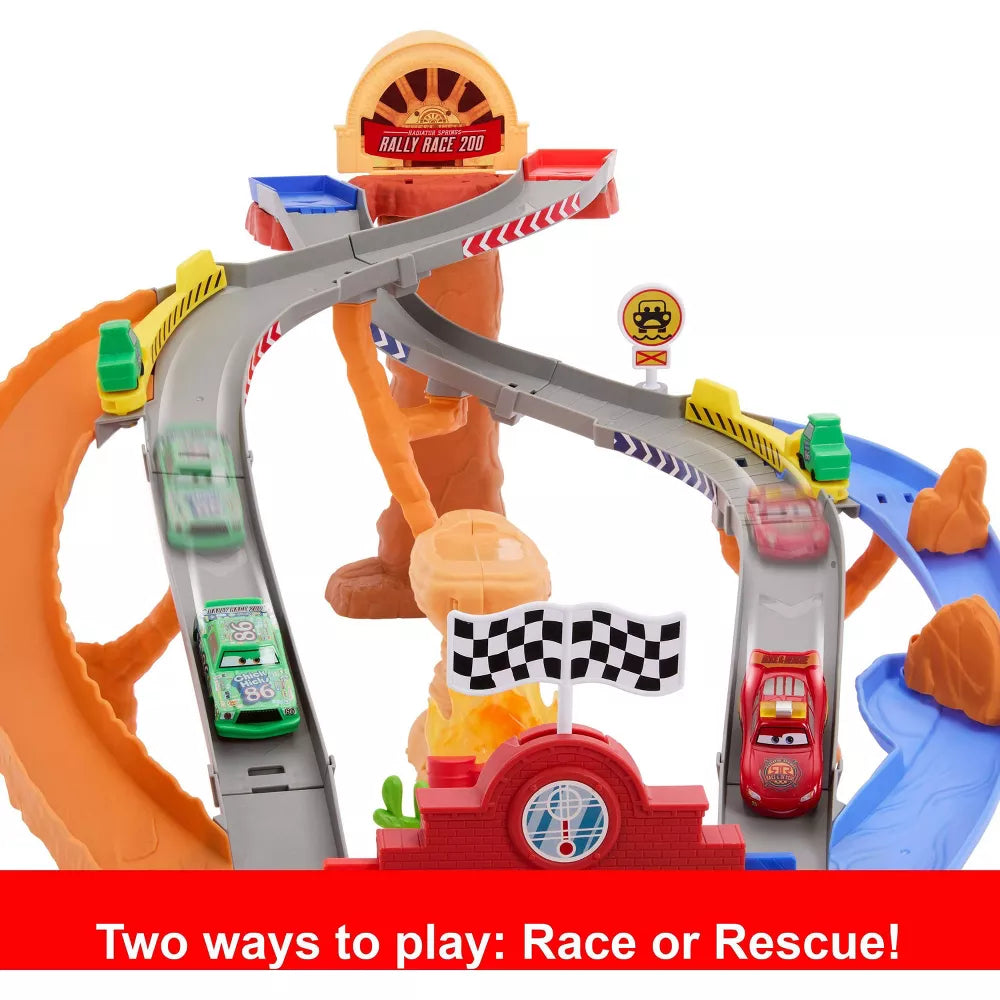 Mattel Disney And Pixar Cars Radiator Springs Race and Rescue Road Raceway Playset with 4 Toy Cars