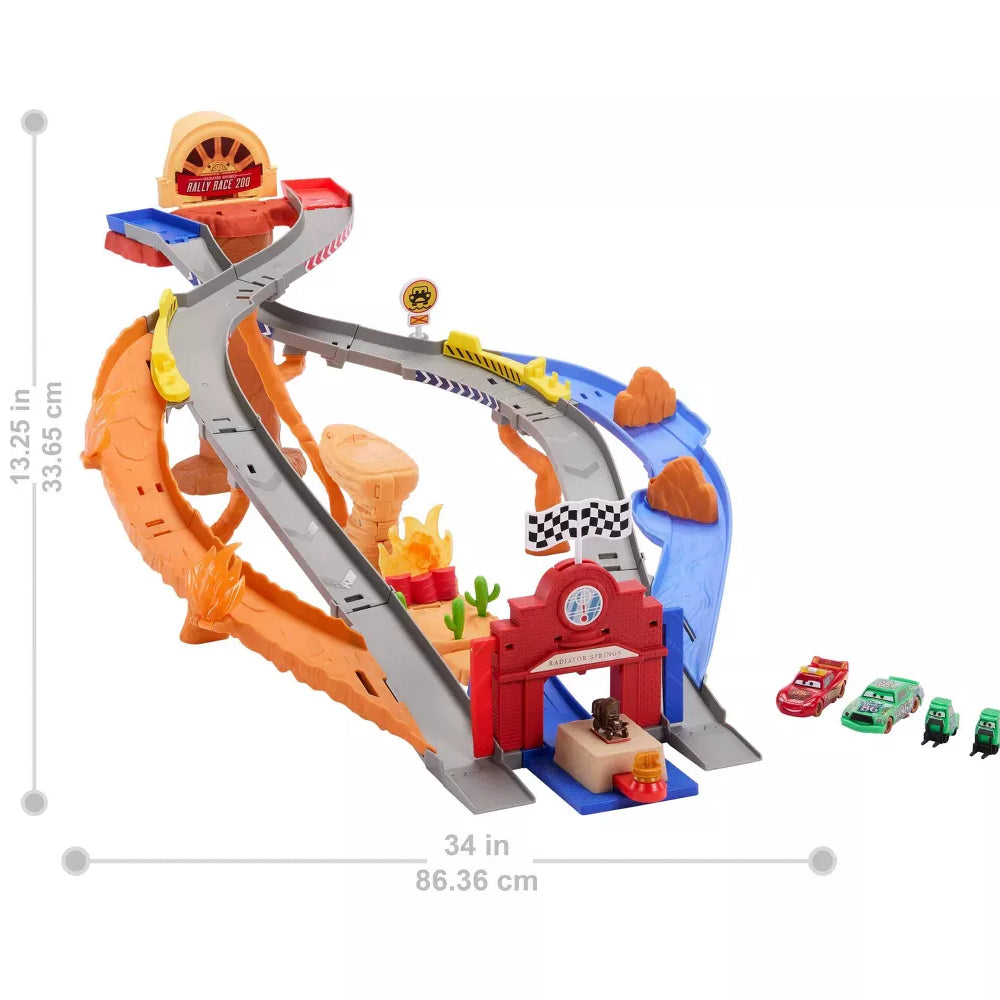 Mattel Disney And Pixar Cars Radiator Springs Race and Rescue Road Raceway Playset with 4 Toy Cars
