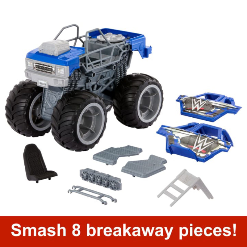 Mattel Wrekkin Slam Crusher Monster Truck with 8 Breakaway Parts - Blue/Black