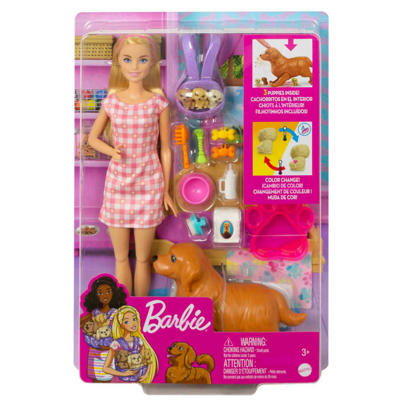Mattel Barbie Newborn Pups Playset with Blonde Doll