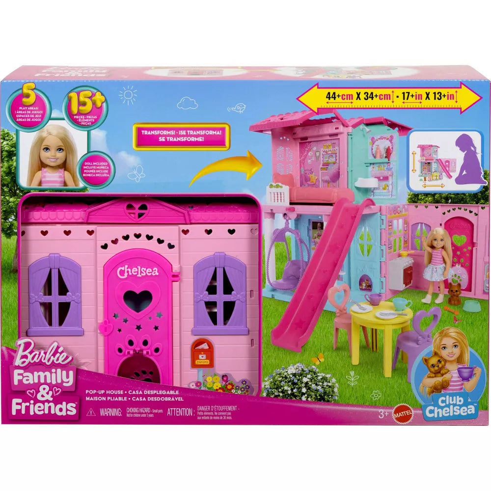 Mattel Barbie Chelsea Pop-Up Doll House with Doll & 15+ Accessories