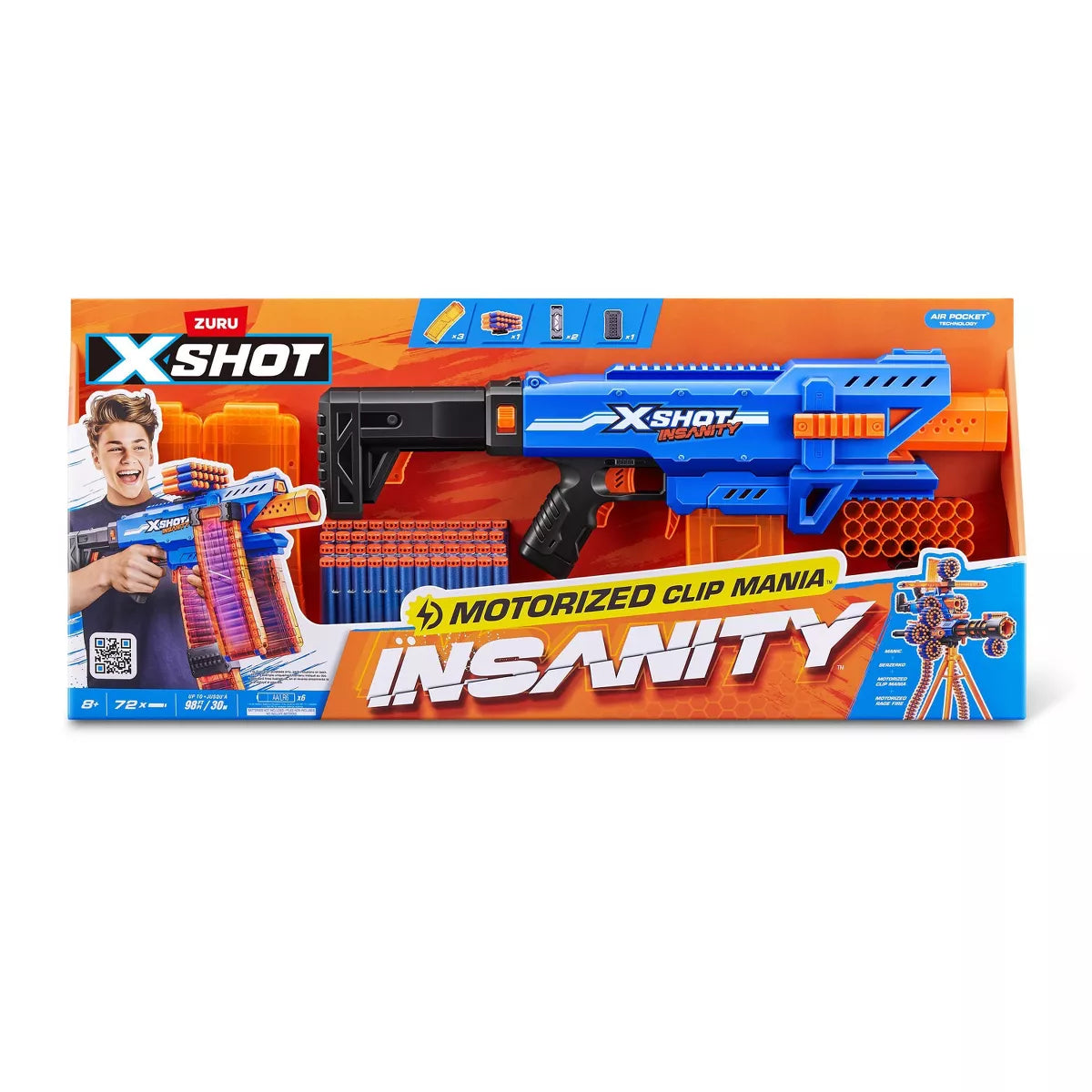 X-Shot Insanity Motorized Clip Blaster - Blue/Orange