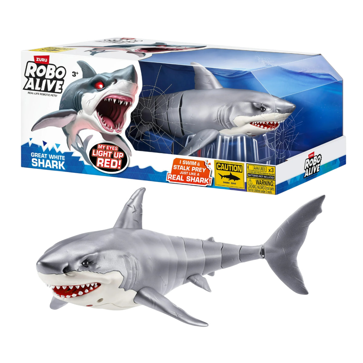 Robo Alive Light Up Shark Attack Toy- Gray/White