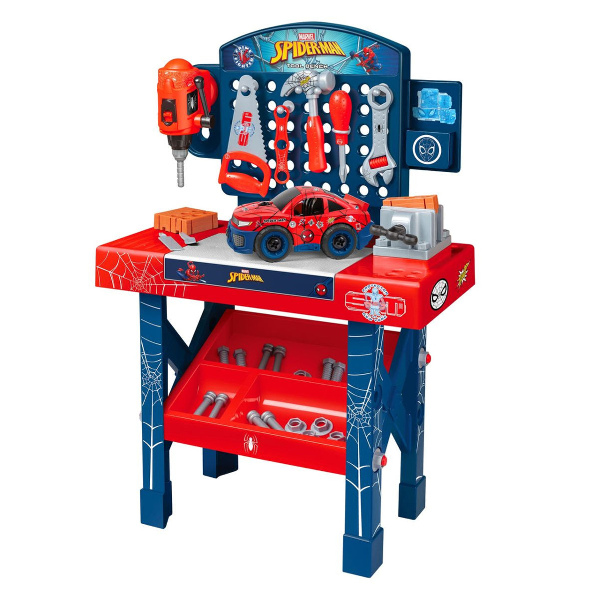 Disney Spider-Man Tool Bench Playset with Take Apart Car (84-Piece) - Red/Blue