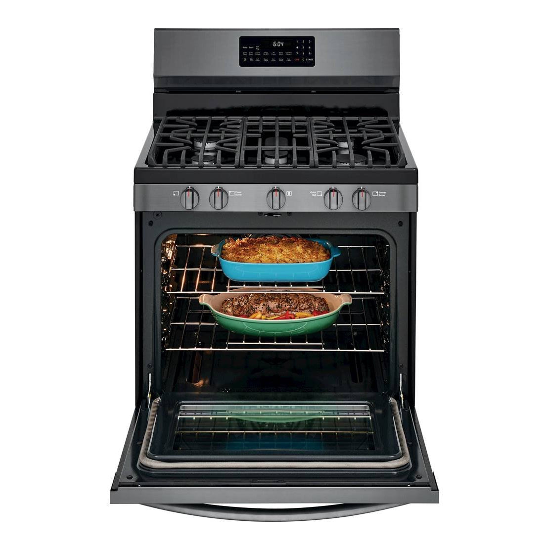 Cocina a gas independiente Frigidaire Gallery GCRG3060AD de 5,0 pies cúbicos con Air Fry - Acero inoxidable negro