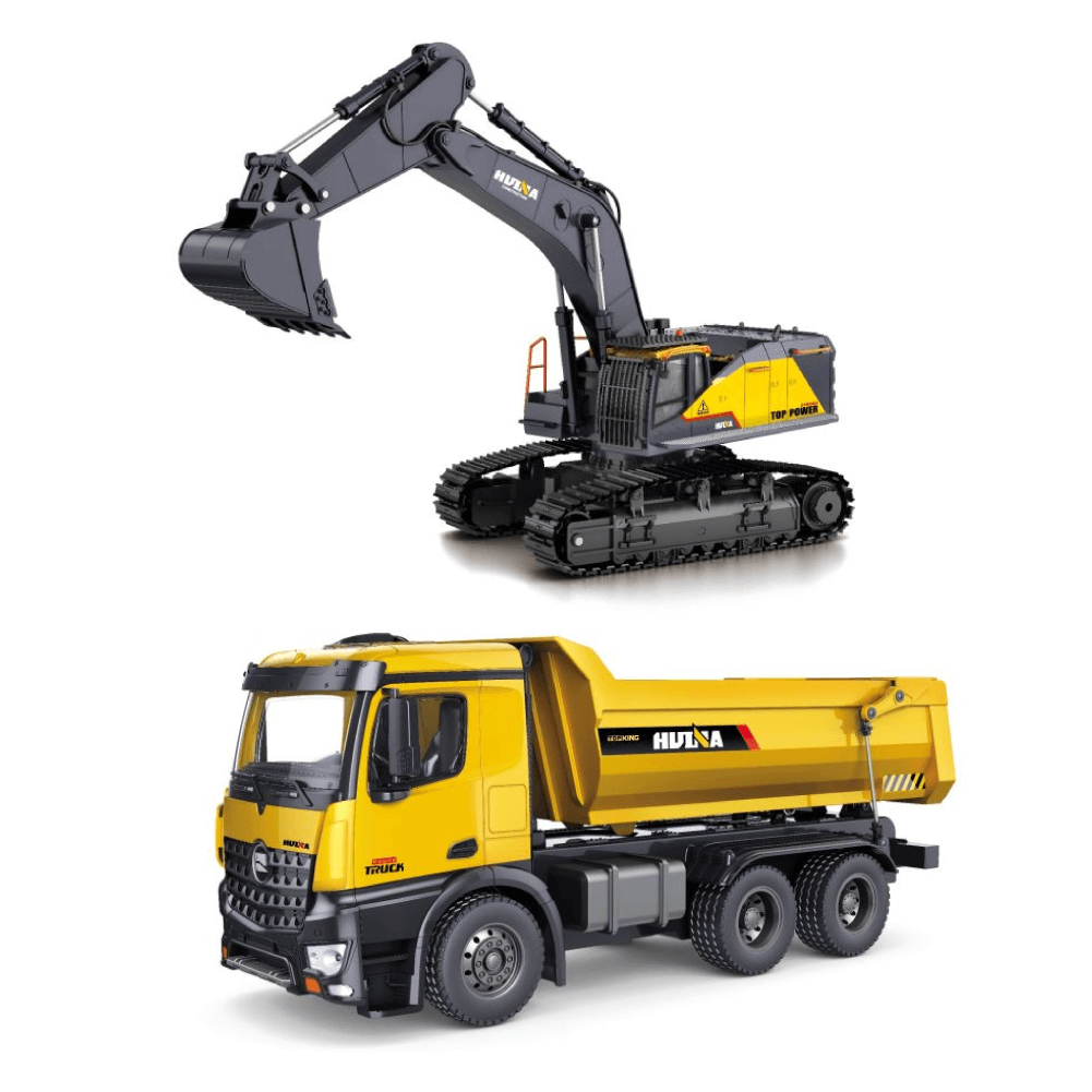 Huina Remote Control Huina Excavator + Huina Construction Truck - Yellow/Black - Curacao