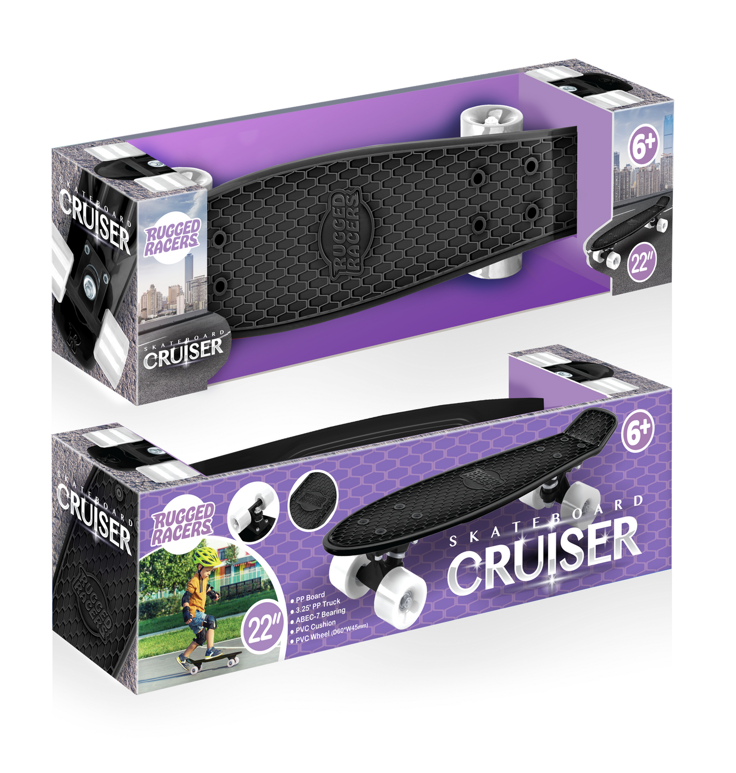 Rugged Racers 22" Skateboard Cruiser - Black