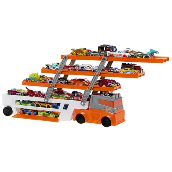 Hot Wheels Mega Hauler Truck Toy with 4 Die-Cast Cars - Orange