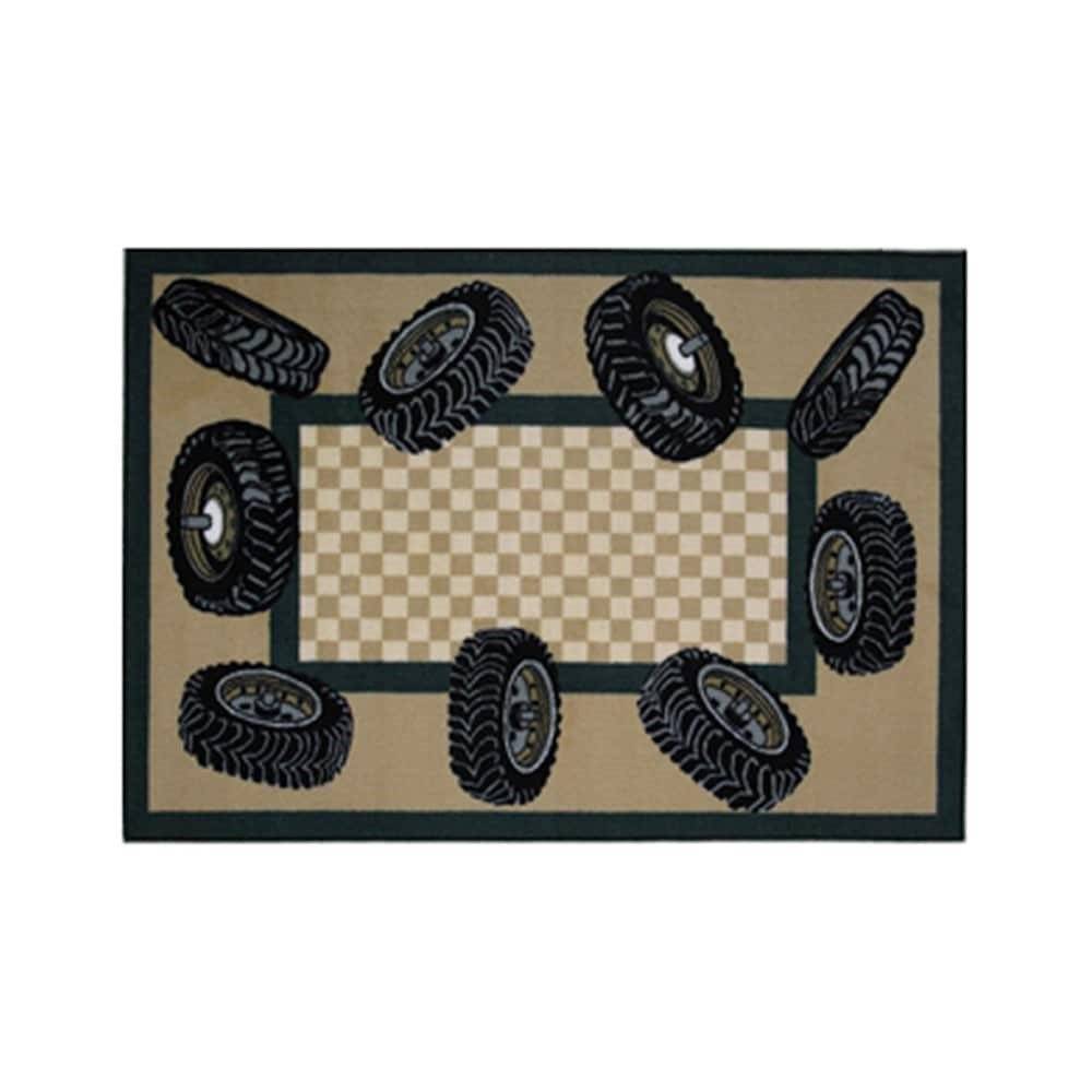 L.A Rugs 3'3" x 4'10" Fun Time Tire Border Rectangular Area Rug - Beige/Black